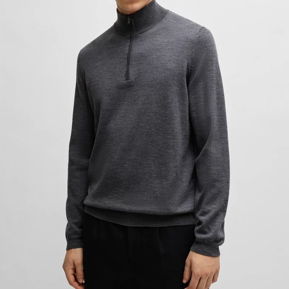 Men's Gray Half-Zip SLIM-FIT SWEATER IN EXTRA-FINE MERINO WOOL